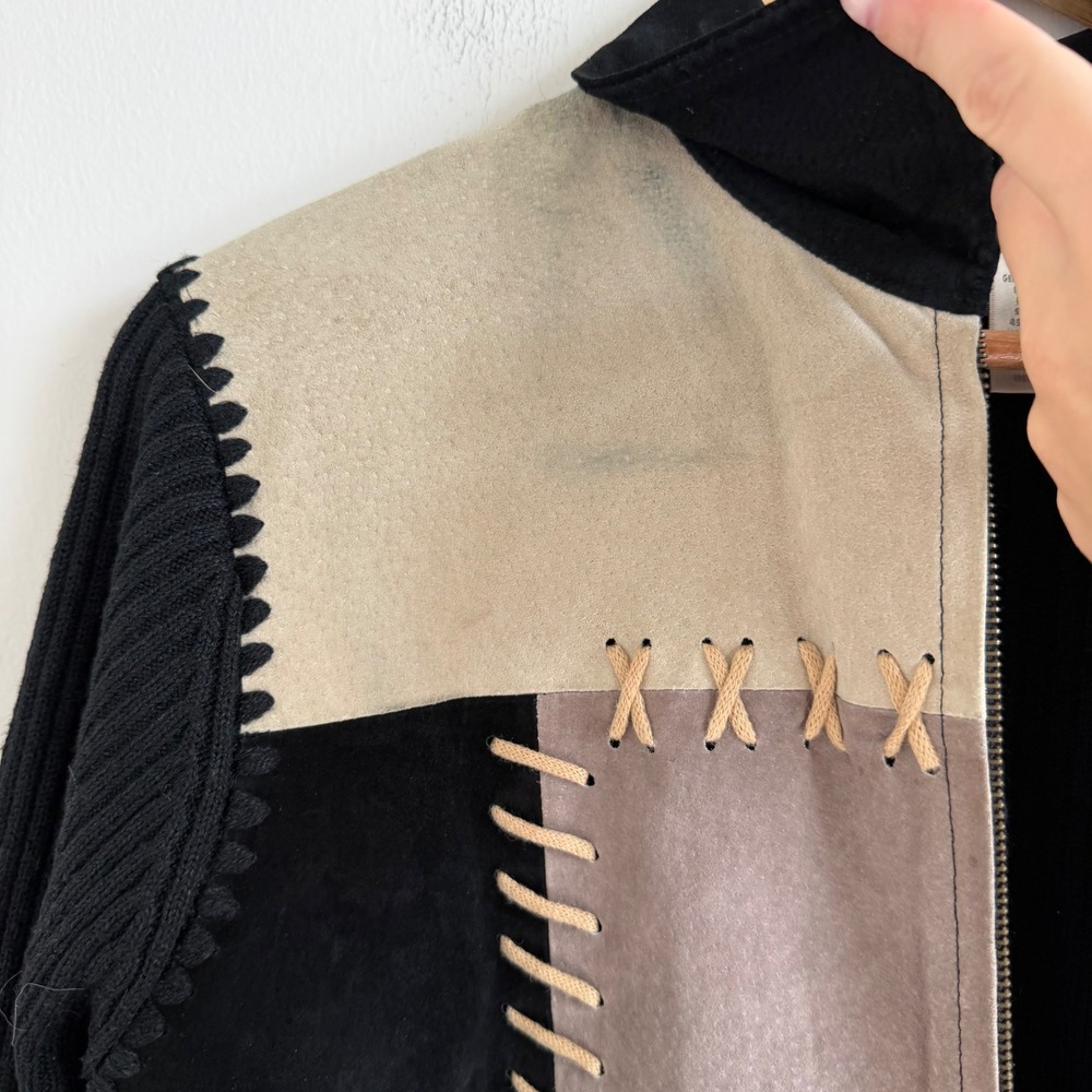Vintage‎ Y2K Suede Patchwork Whipstitch Sweater Jacket Size Medium - Picture 9 of 9